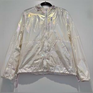 Steve Madden Iridescent Pearl White Hooded Windbreaker Jacket M